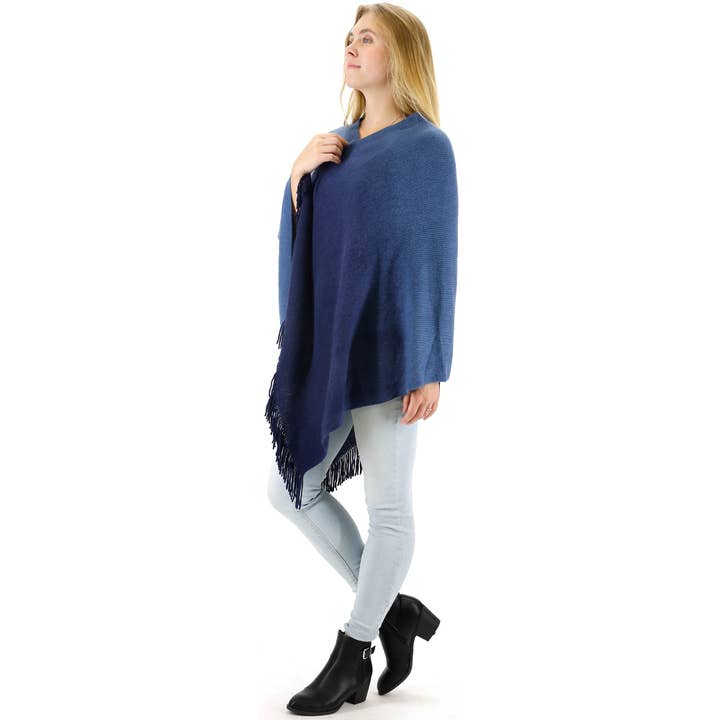 TAPA fashion - Venta al por mayor Poncho - Mujer - PONCHO 316 CON FLECOS DEGRADADOS EN DOS TONOS (6 PIEZAS)
