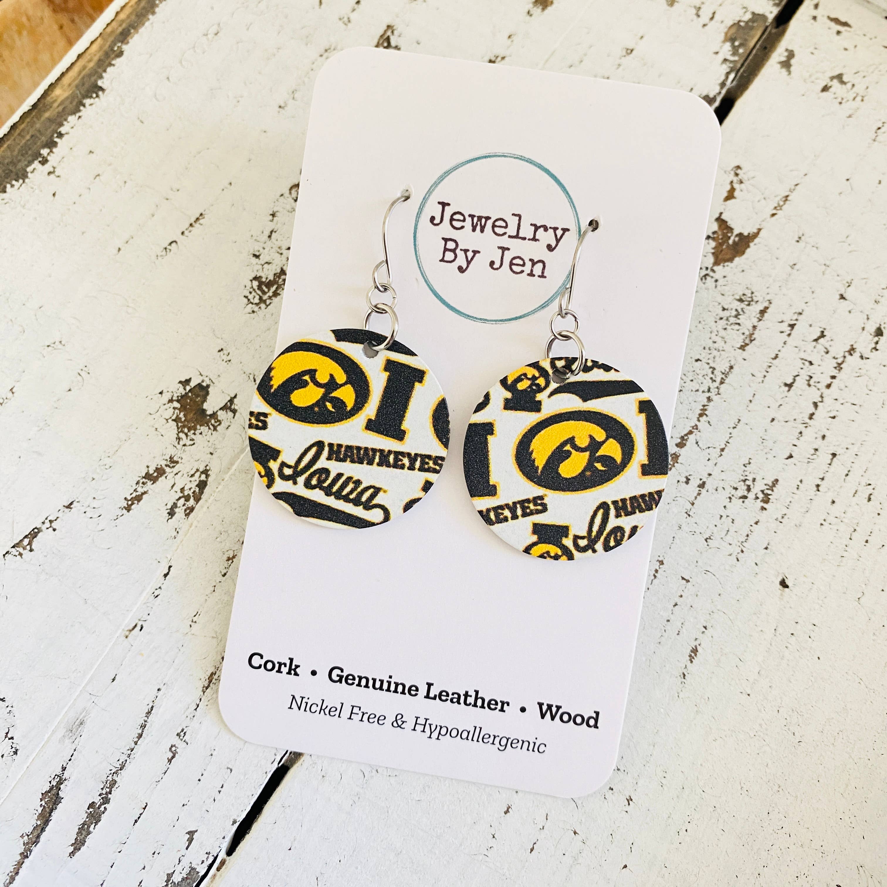 Jewelry By Jen - Wholesale Dangle Earrings - Iowa Hawkeyes Collage Circle (Small) Earrings2