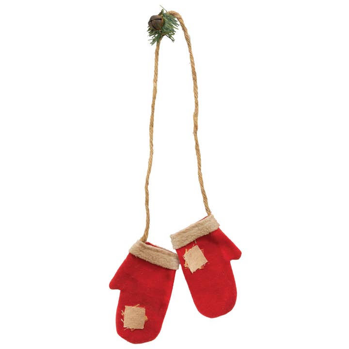Primitive Fabric Mittens Hanging Ornament for wholesale by The Hearthside Collection