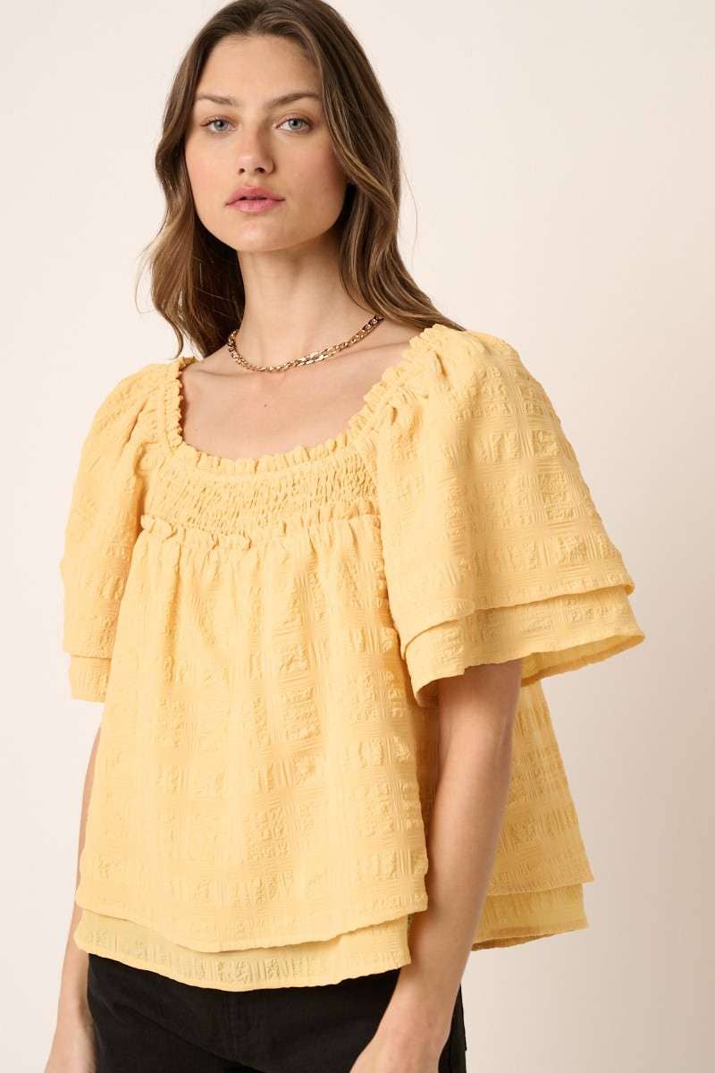 mittoshop - Wholesale Blouse - Women's - H14894-TEXTURE SMOCKED FLUTTER SLEEVE BLOUSE5