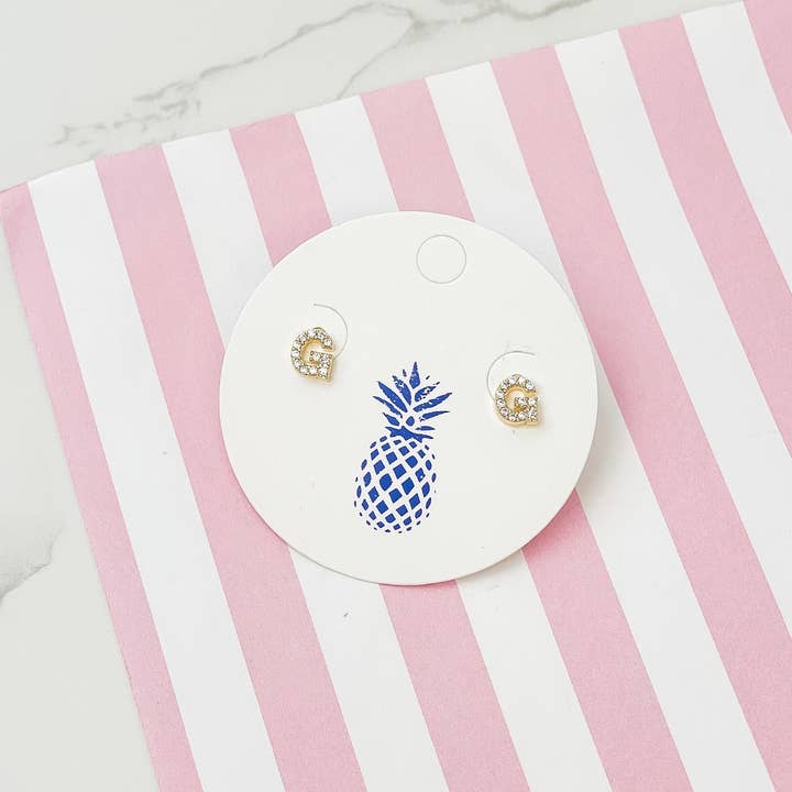 Prep Obsessed Wholesale - Wholesale Stud/Post Earrings - Cubic Zirconia Initial Stud Earrings- Gold3