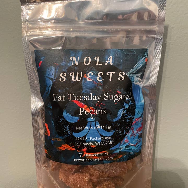 Fat Tuesday Sugared Pecans for wholesale by NOLA Sweets