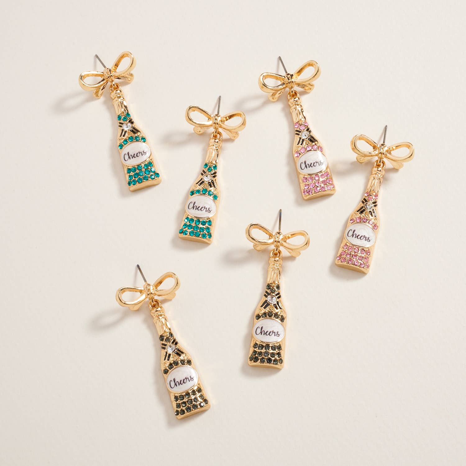 Designature New York - Wholesale Dangle Earrings - Cheers Champagne Rhinestone Bow Post Earrings