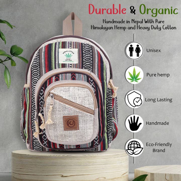 Lungta Imports - Wholesale Backpack - Unisex - Handmade Lightweight Natural Hemp Himalayan Nepal Daypack3