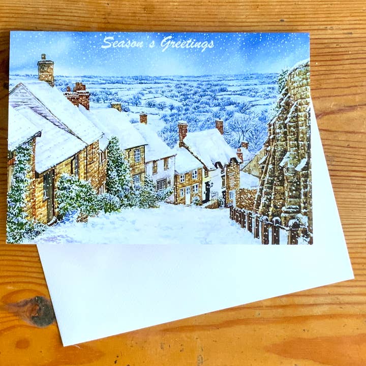 Dorset Christmas Card. Gold Hill for wholesale by Robinson Collection