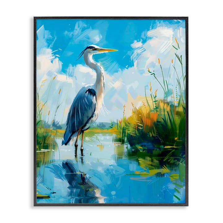 Blue Heron in Wetlands - Framed Wall Art for wholesale by Stupell Industries