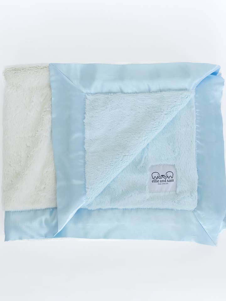 ellie and sam – wholesale Gosefilt - Baby – Lyxig Duo Satinbård Filt - Blå / Elfenben1