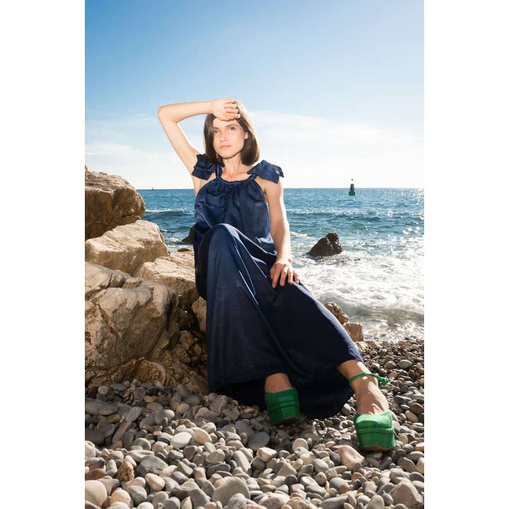 Ocean Blue Satin Maxi Dress Rosa for wholesale by COCOOVE