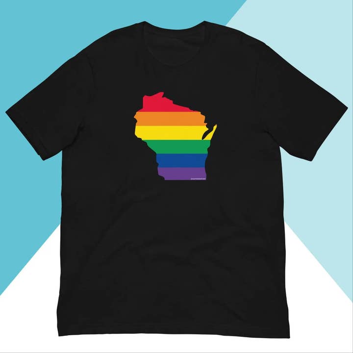 Wisconsin Pride Rainbow LGBTQIA+ Unisex Shirt for wholesale by North Owl Apparel