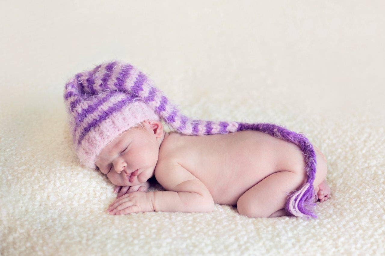 The Daisy Baby LLC - Wholesale Newborn/Knit Hat - Baby - Pink/Lilac Stripe Elf Crocheted Handmade Heirloom Gift Hat