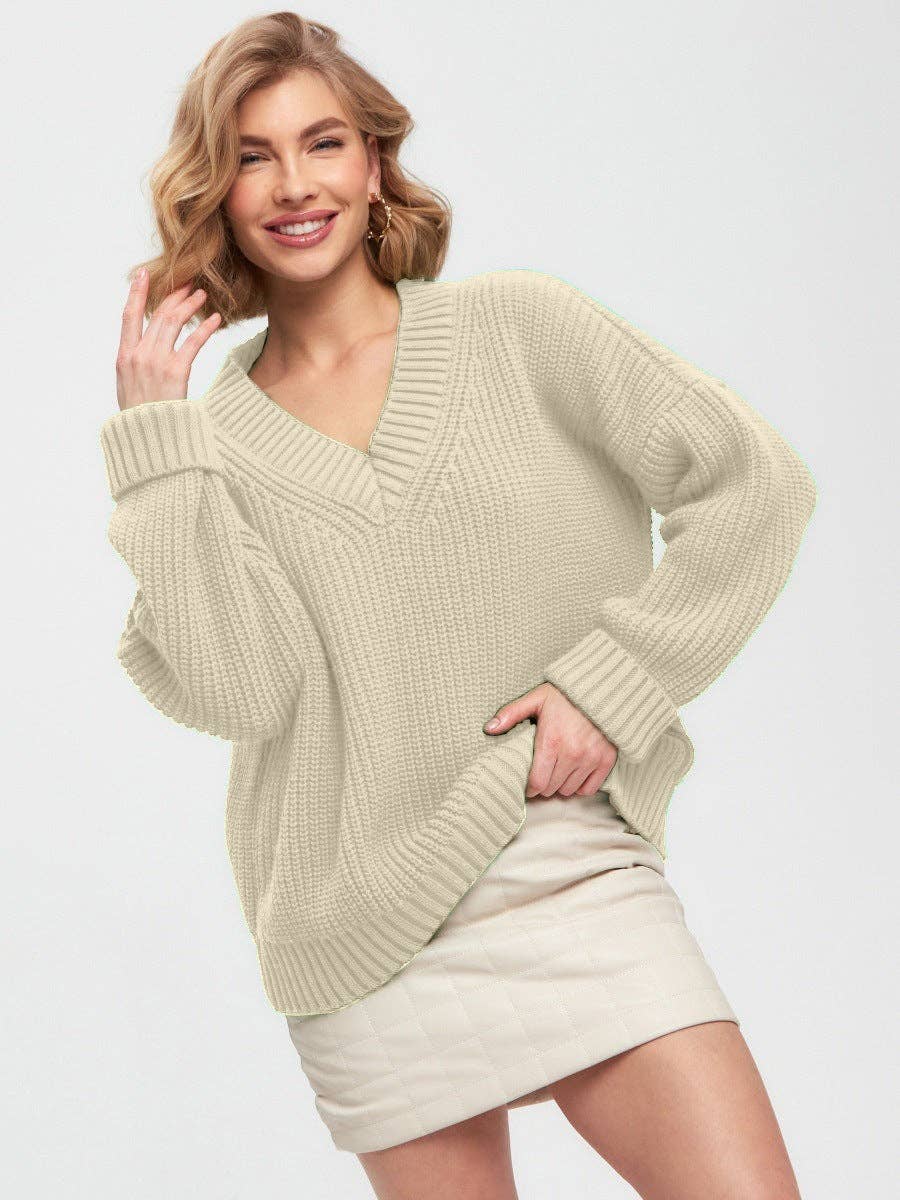 Marayn - Wholesale Knit Sweater - Women's - New European AutumnWinter Vneck Loose Knit Sweater24