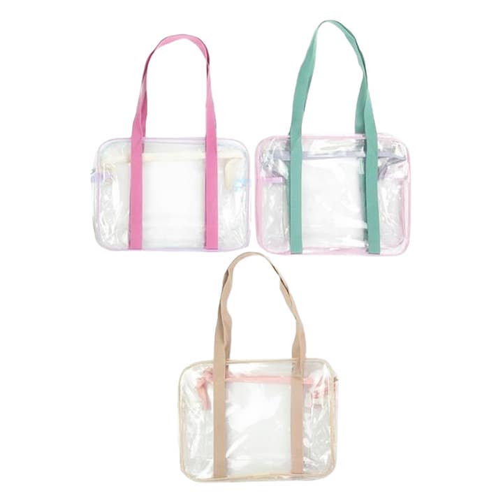 Cap Zone - Wholesale Tote Bag - Women's - Multicolor Clear PVC Nylon Single Zip Tote Bag