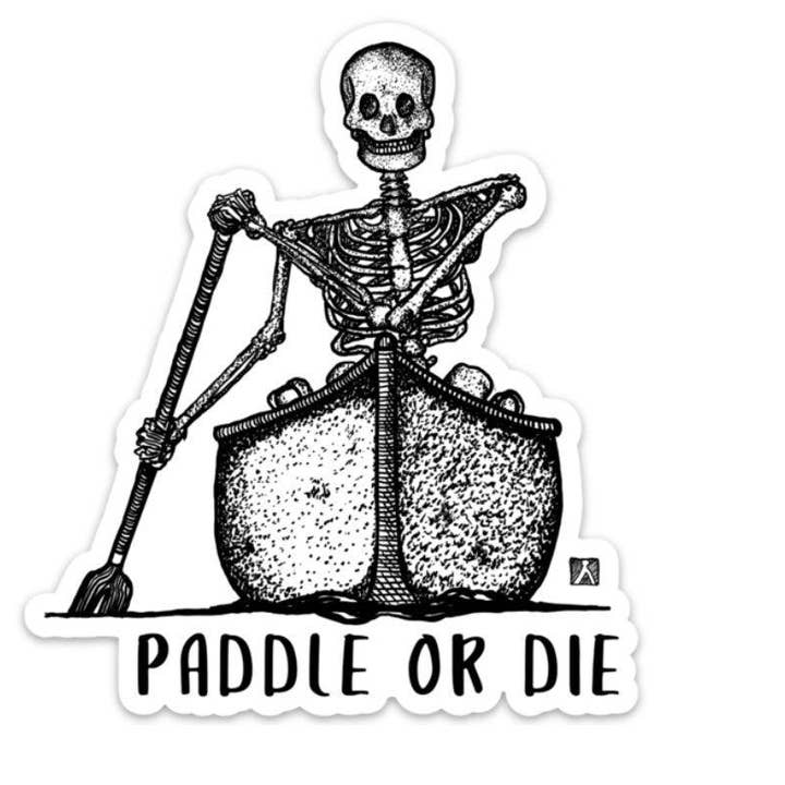 Adhesivo de vinilo «Paddle or Die Skeleton Paddling A Canoe» para venta al por mayor de Bellavance Ink
