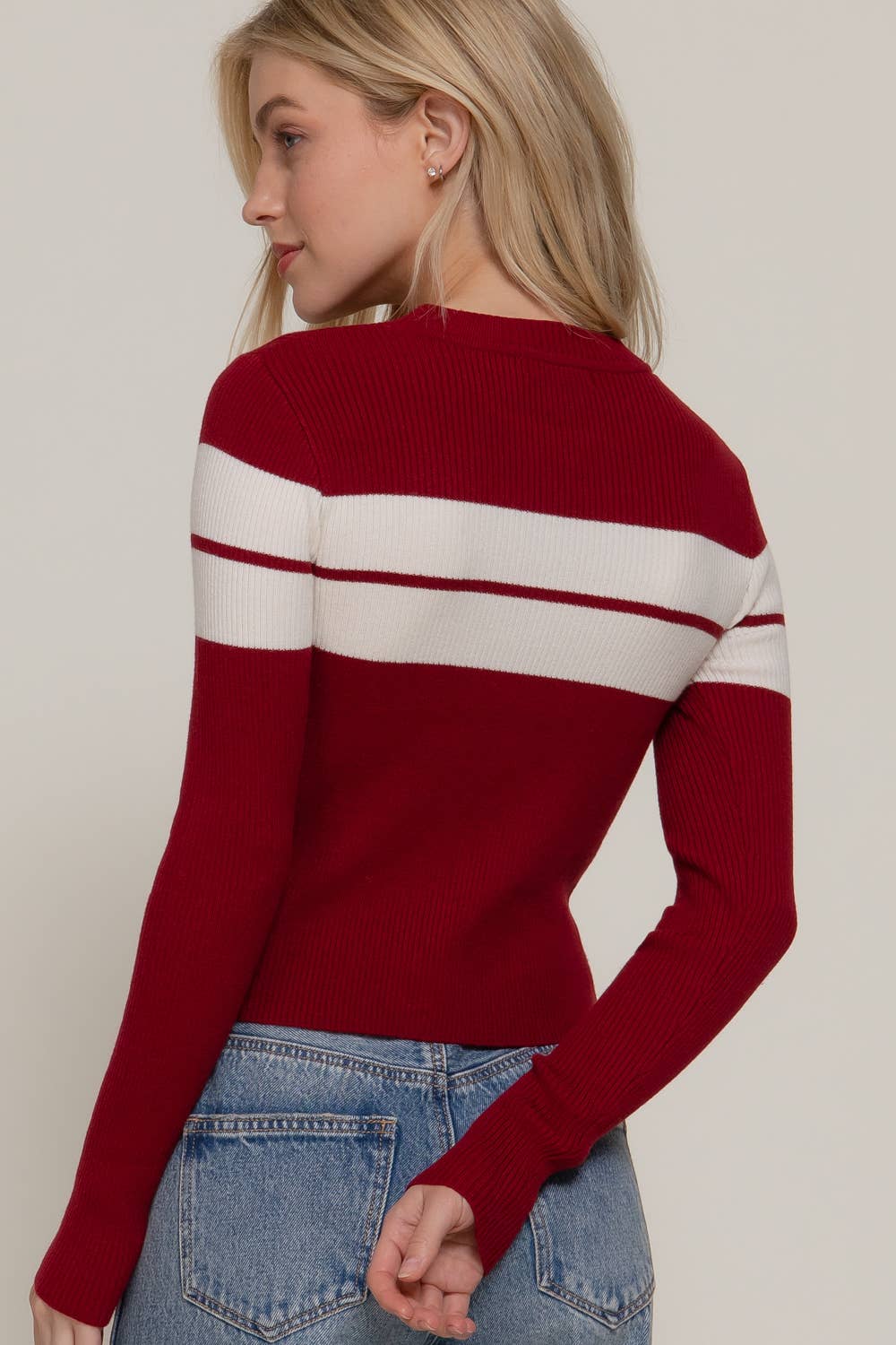 Active Basic | Active USA – wholesale Knitted jumper – Women′s – Long Sleeve Mock Neck Stripe Rib Sweater 17