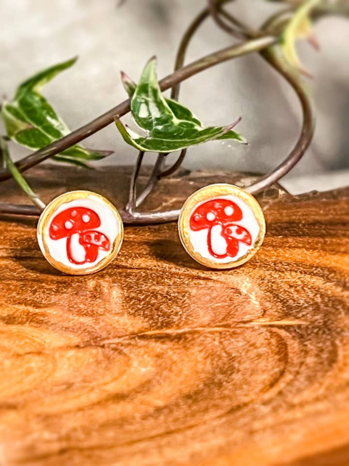 Aretes de porcelana en forma de hongo con colgante y botón para venta al por mayor de Wolf and Clay Pty Ltd