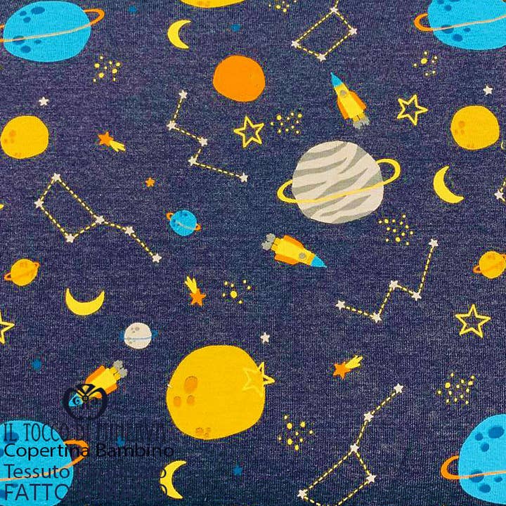 Orange Universe Certified Cotton Baby Blanket - Handmade for wholesale by Il Tocco di Minerva