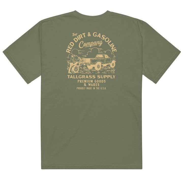 Tallgrass Supply Co – Großhandel T-Shirt mit Siebdruck – Unisex – Roter Dreck & Benzin Schwergewichts-T-Shirt Hell4