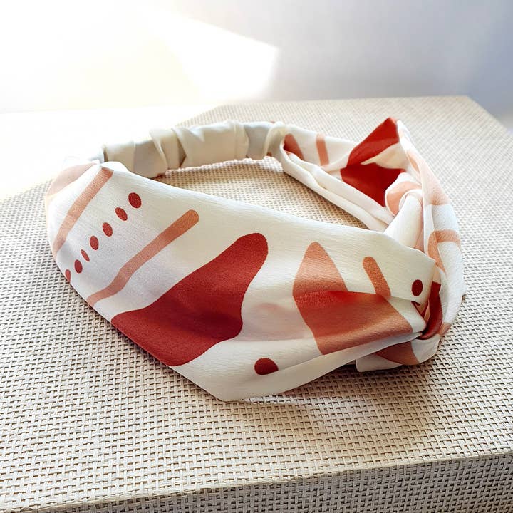 Ivory & Mocha Silky Satin Turban Headband for wholesale by Saltwell Design Studio