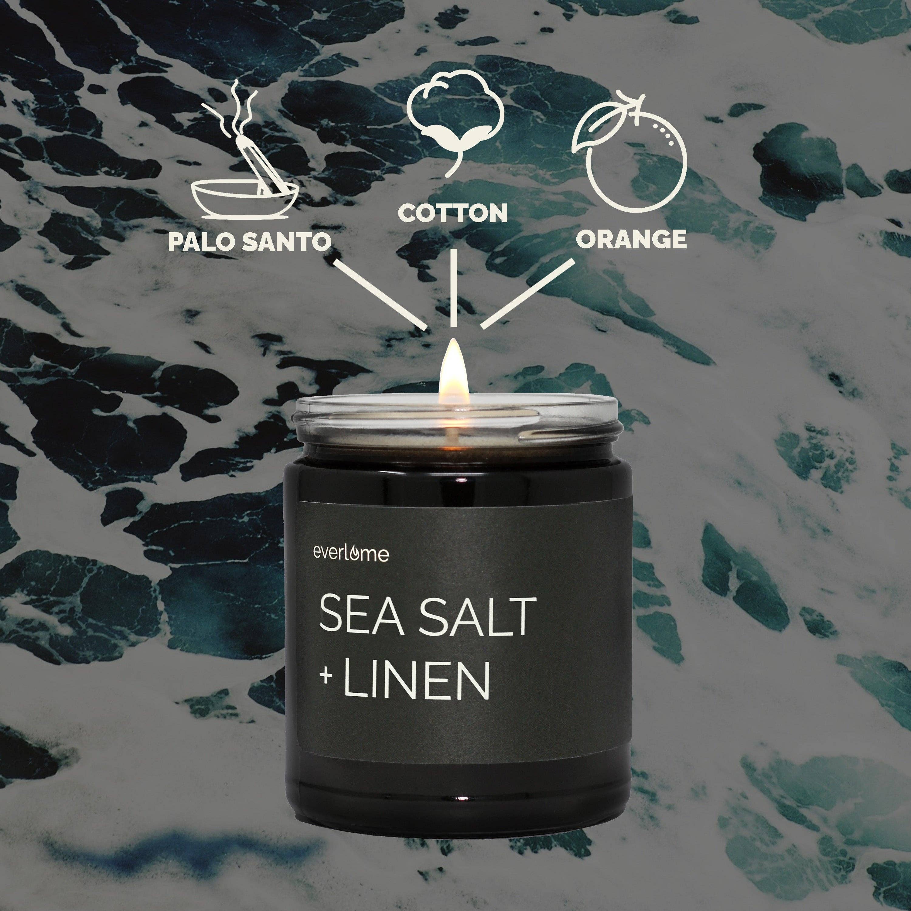 Everlume - Vente Bougie en bocal - Bougie en pot en cire de soja au sel de mer et au lin - Non toxique, 50h de combustion2