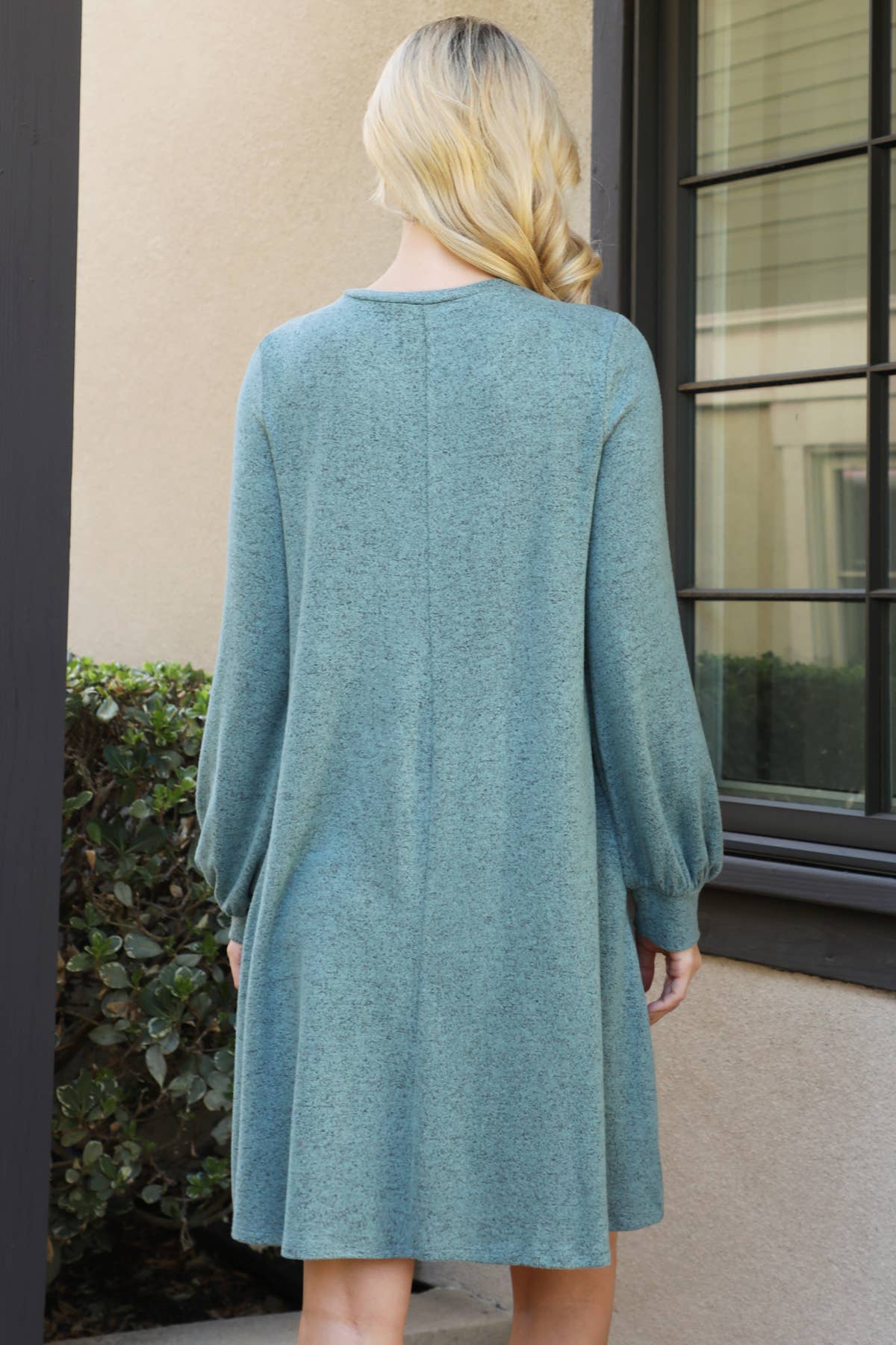 You & Me - Wholesale Dress - Women's - YMD10063V-PUFF LONG SLEEVE HACCI BRUSHED DRESS5