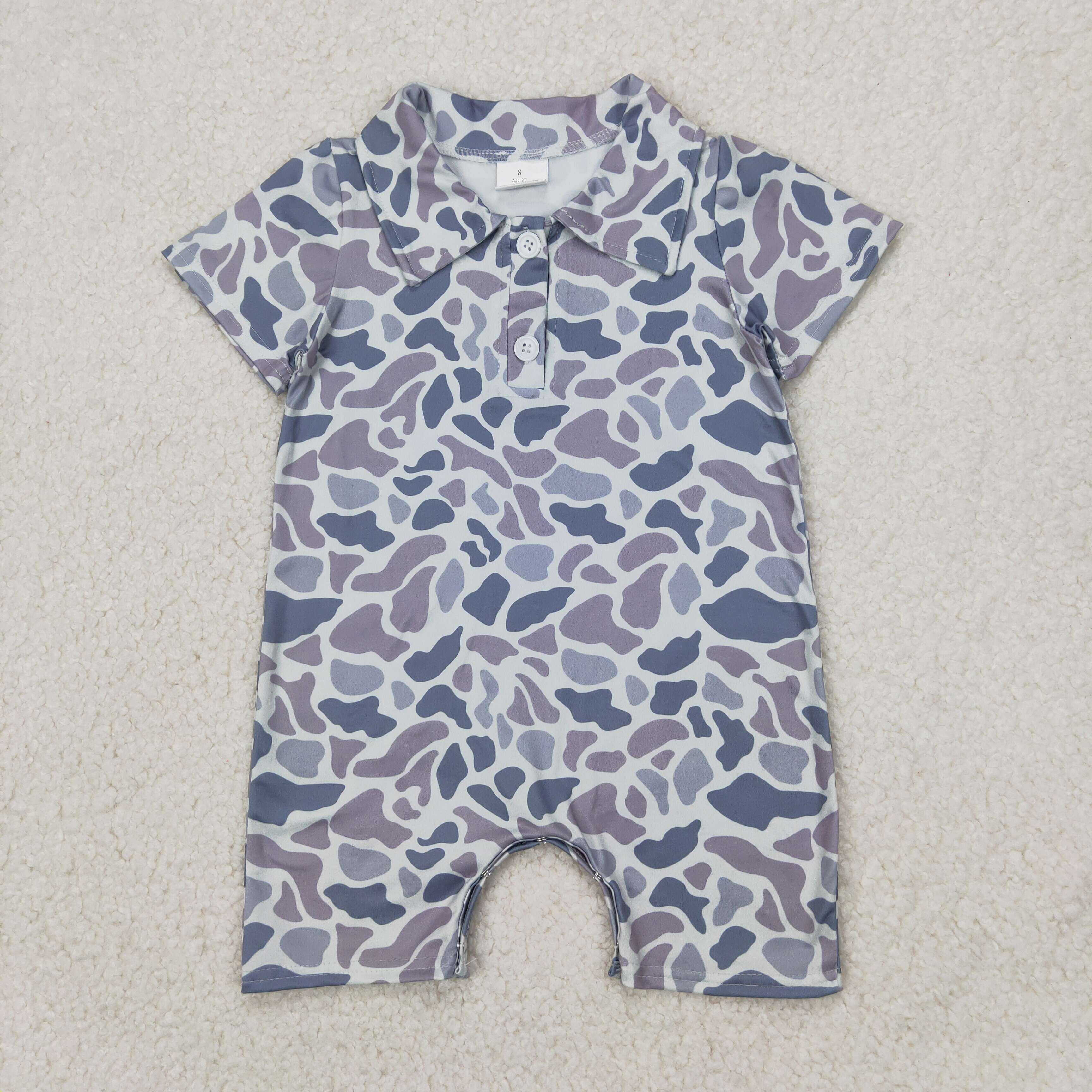 Aier Wholesale - Wholesale Tank Top - Kids - Sibling Baby Boys Short Sleeves Gray Camo Button Polo Shirts Top Rompers0