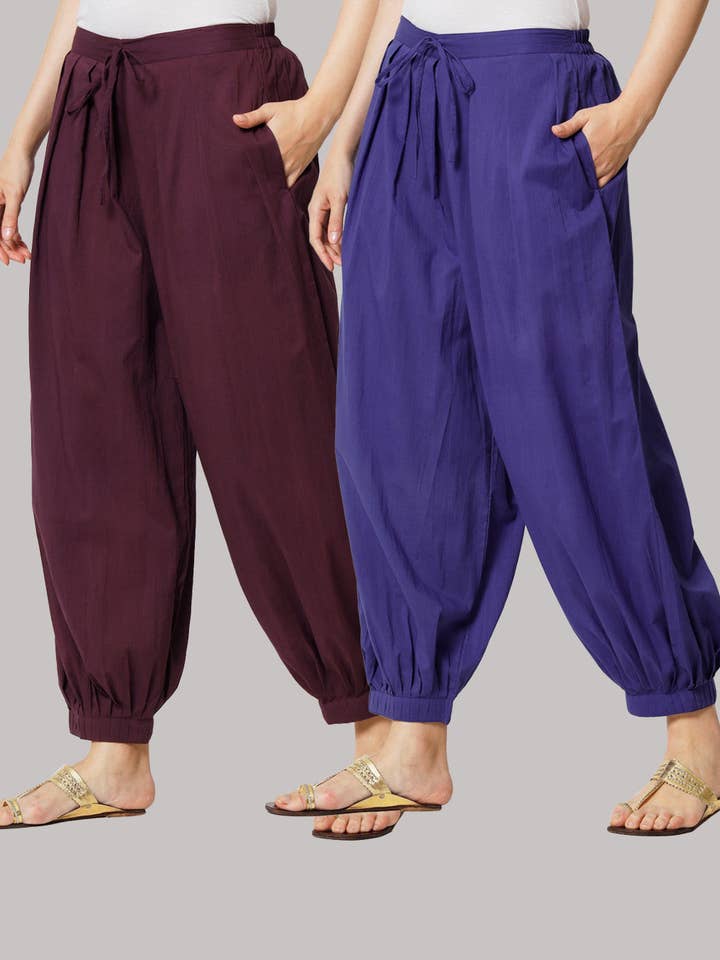 Par de Salwar 100% Algodão - Paixão Ameixa & Amanhecer Azul por atacado de Thevasa