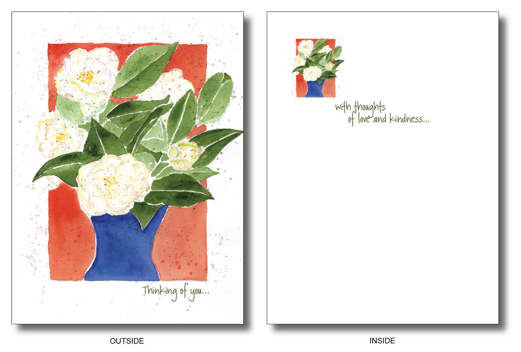 WORDS & WATERCOLORS BY PEG CONLEY - Wholesale Thinking of You Card - Blue Vase of Camellias1
