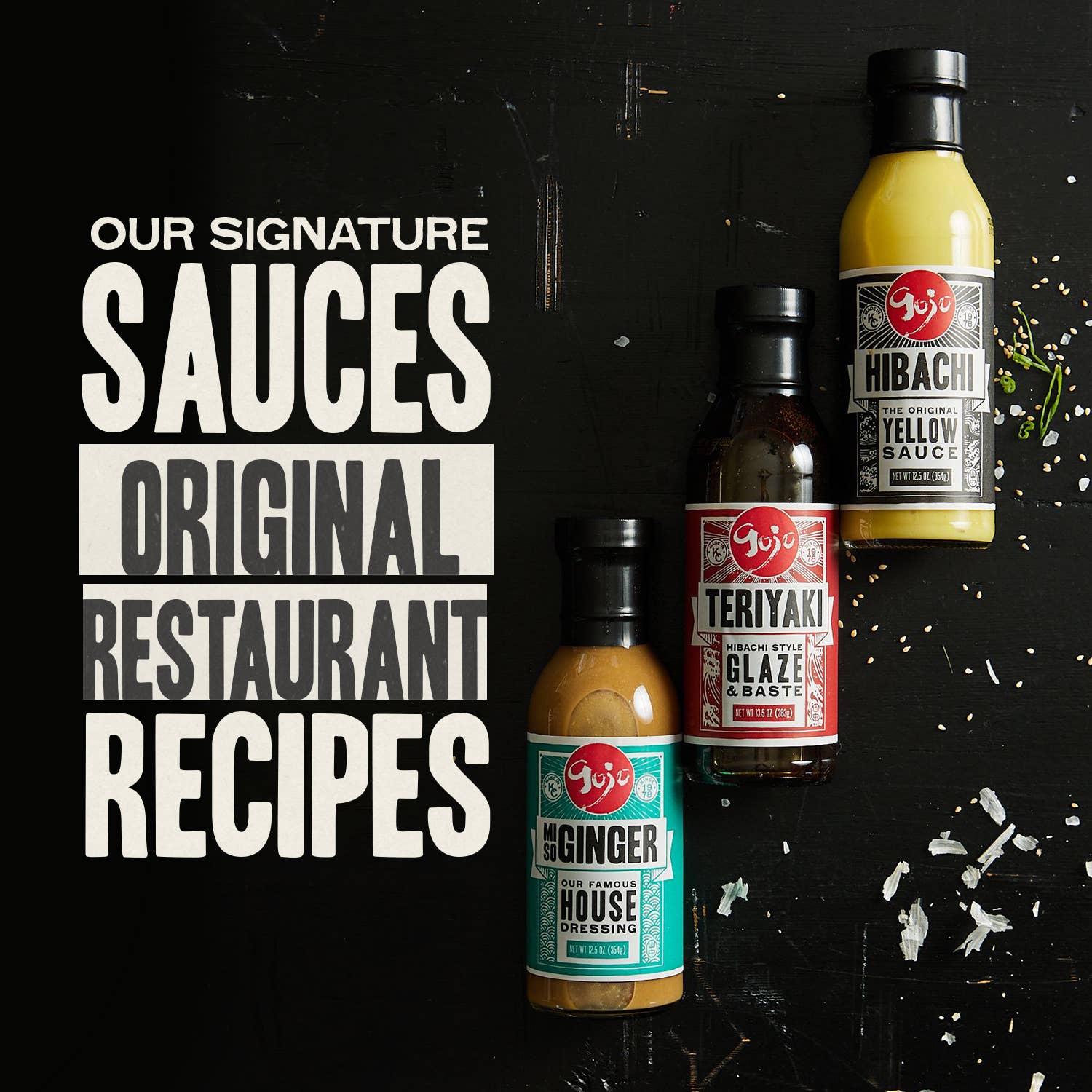 Gojo Japanese Foods - Wholesale Sauce - Hibachi Variety Pack - Teriyaki, Yellow Sauce, Miso Ginger1