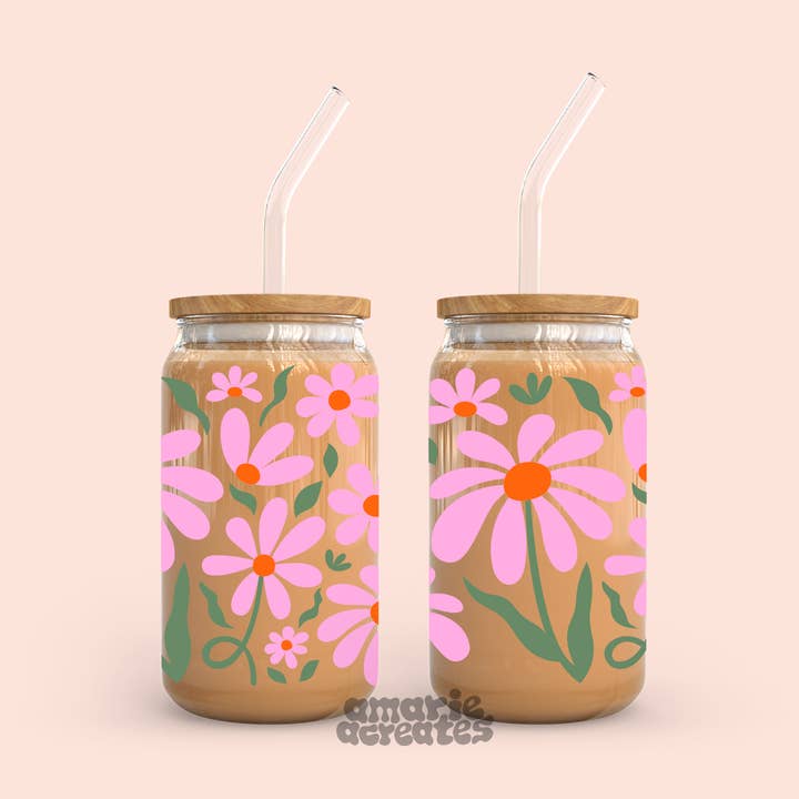 Funky Flowers glazen beker voor wholesale door amarieacreates