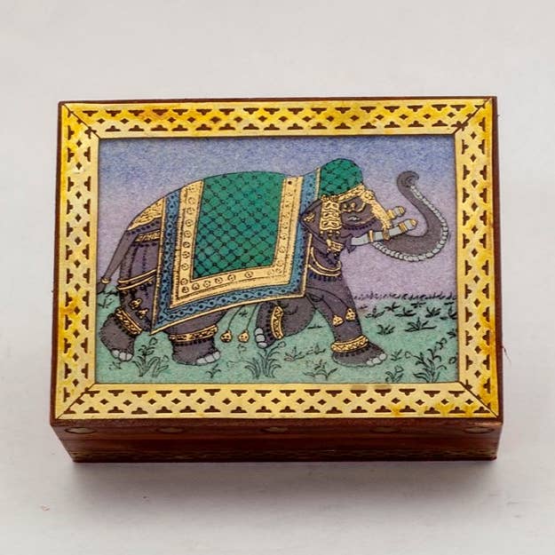 Handmade Wood Box With Stone Inlay - Elephant Small for wholesale by OMSutra