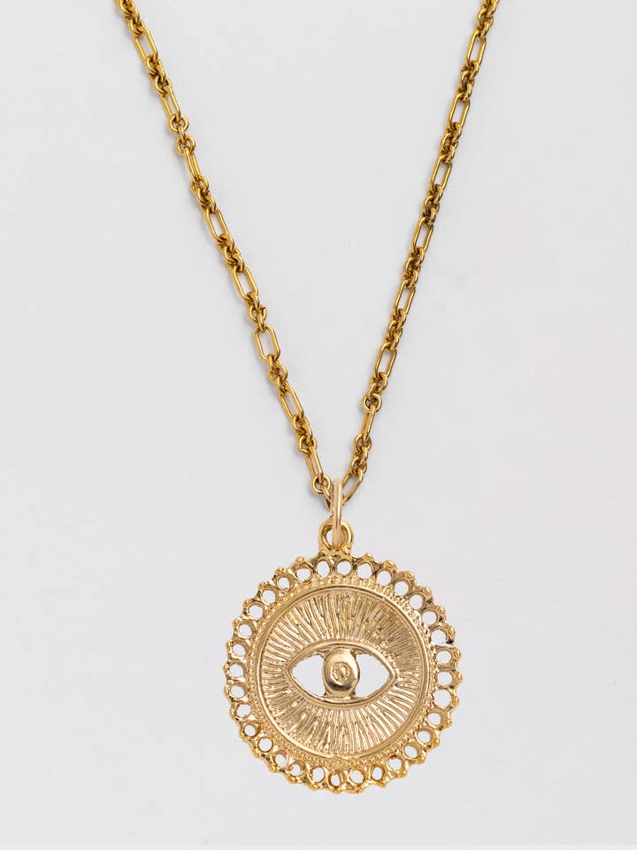 Mati Large Gold Pendant Necklace for wholesale by Narrative Jewelry
