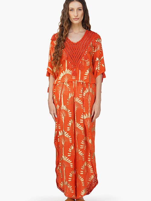 Set of 6 Sunset Palm Foil Tassel Blouse (S,M,L) for wholesale by America & Beyond