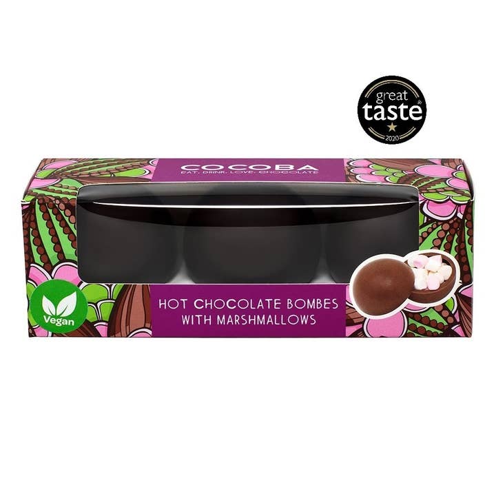 Cocoba – Engroshandel Varm kakaoblanding – Veganske varme chokoladebomber med mini skumfiduser (3 bomber)