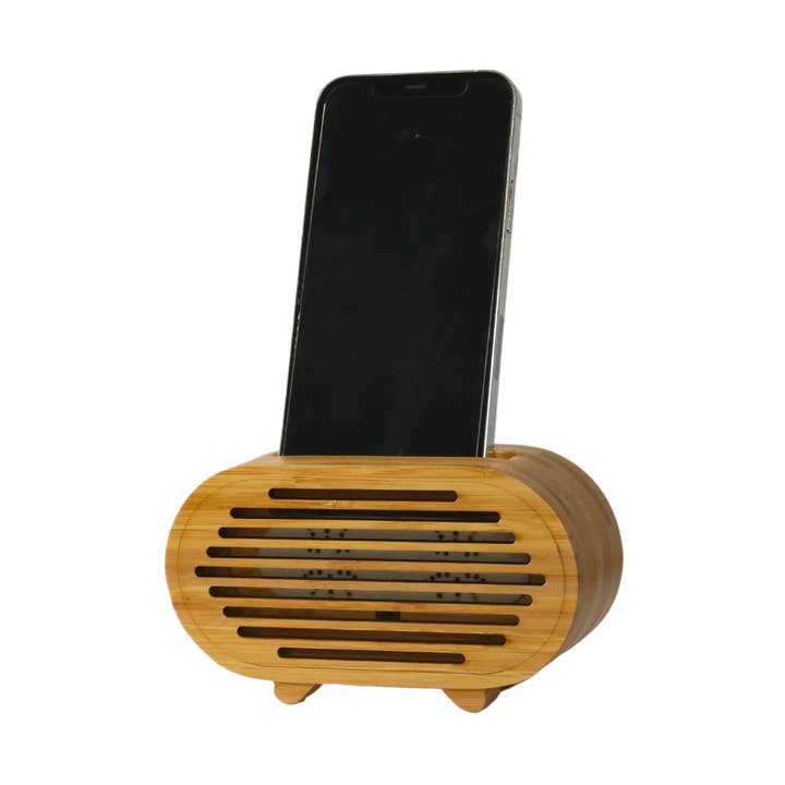 Soporte ovalado para amplificador/teléfono de bambú, 3 x 2 x 5.5 pulgadas para venta al por mayor de Creative Gifts International Inc.