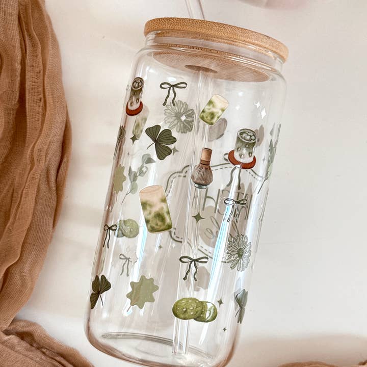 the cute cloud – wholesale Drinking glass/cup – Lux Matcha Babe Glass Tumbler Double Sided & Lid and Straw6