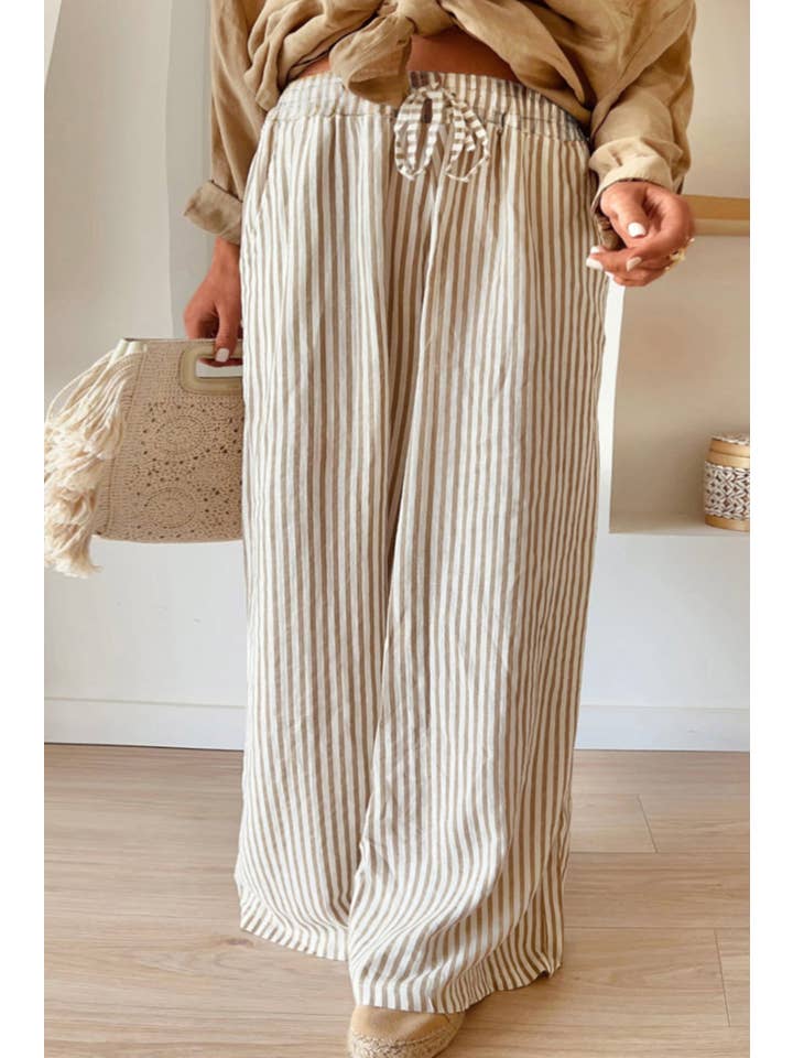 Stripe Wide Leg Drawstring Pants Plus Size for wholesale on Faire