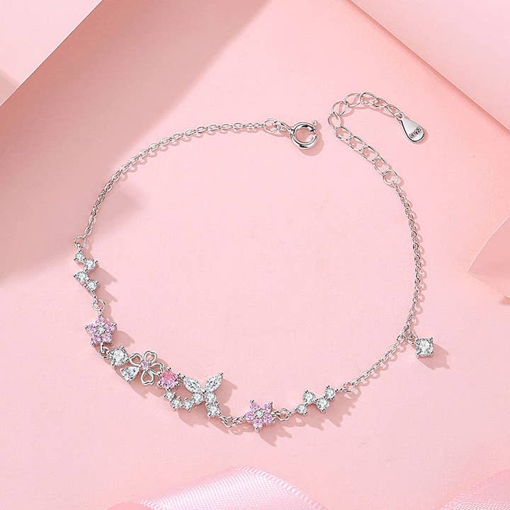Perimade & Co. LLC - Wholesale Charm/Dangle Bracelet - Cherry Blossom Butterfly Bracelet in 925 Sterling Silver3