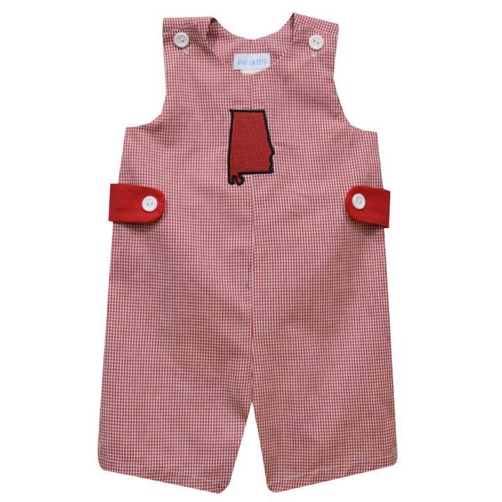 Alabama Embroidered Red Gingham Jon Jon for wholesale by Vive La Fete