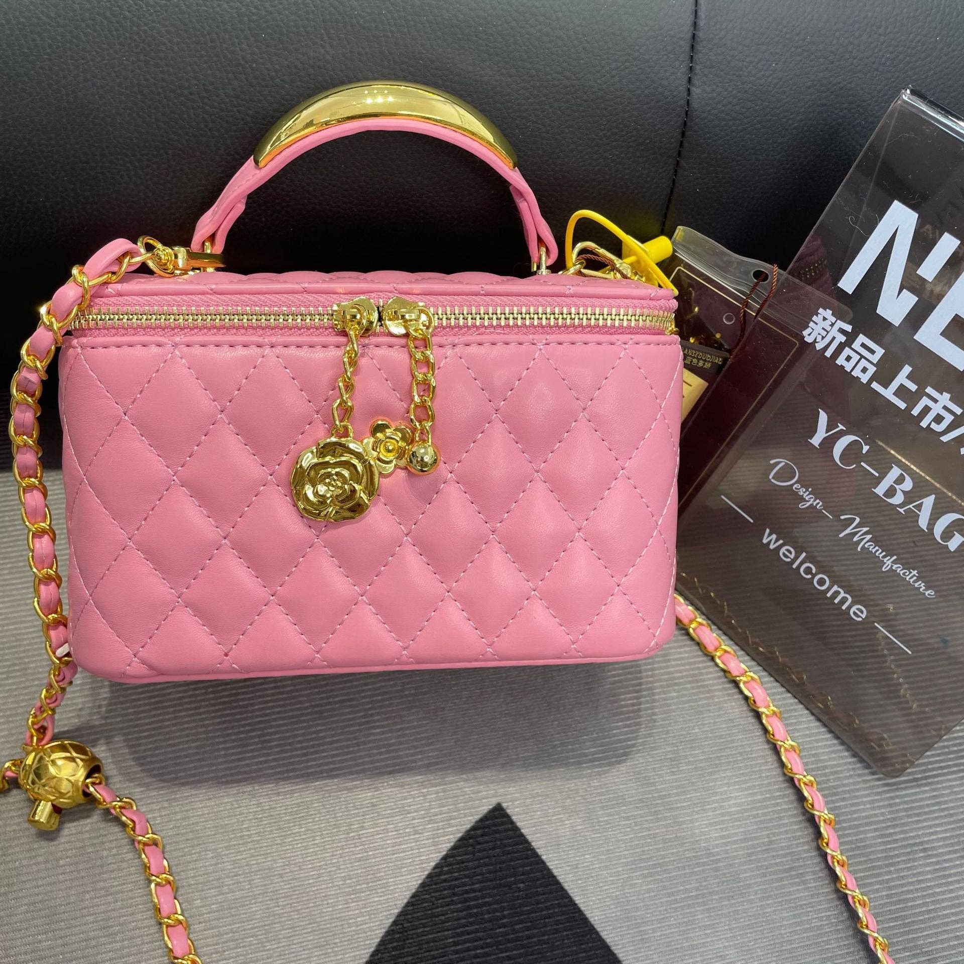 MB Fashion Wholesale - Wholesale Crossbody Bag - Women's - EVERY FASHION Quilted Box Crossbody Bag with Gold Chain and Charm Accent 51858
