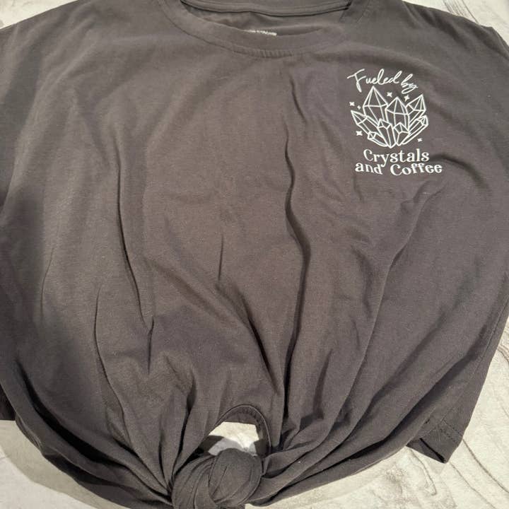 Fueled by crystals and coffee tee for wholesale by Pop addict collectibles