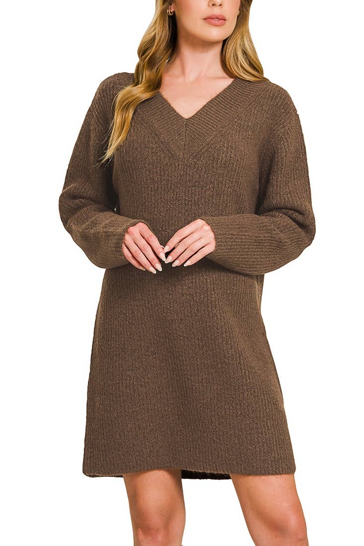 Vanilla Monkey - Wholesale Dress - Women's - V Neck Sweater Dress3