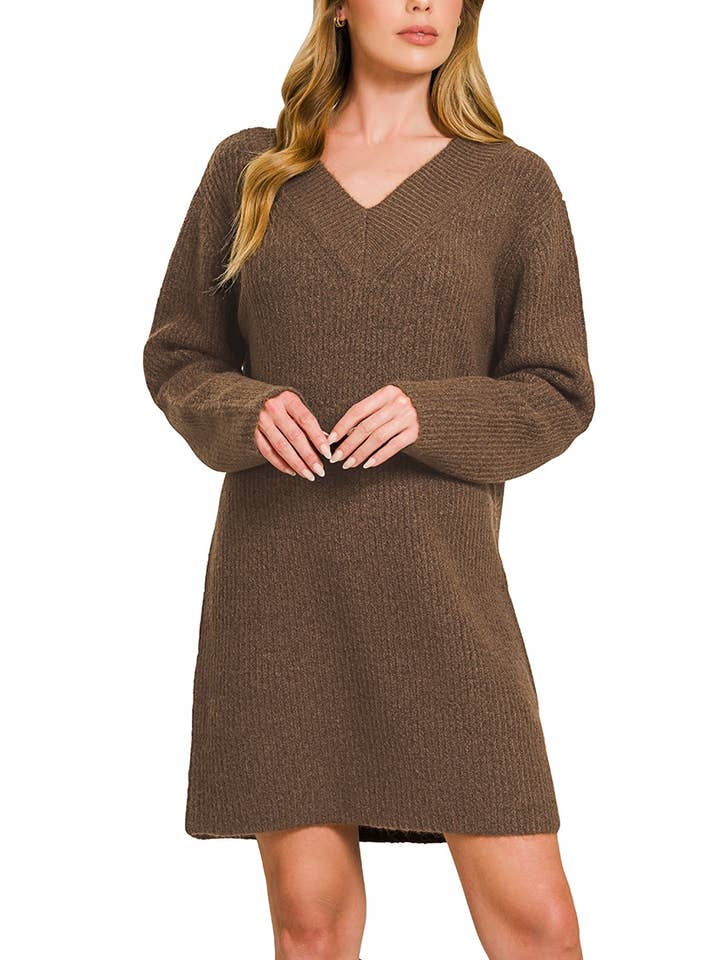 Vanilla Monkey - Wholesale Dress - Women's - V Neck Sweater Dress3