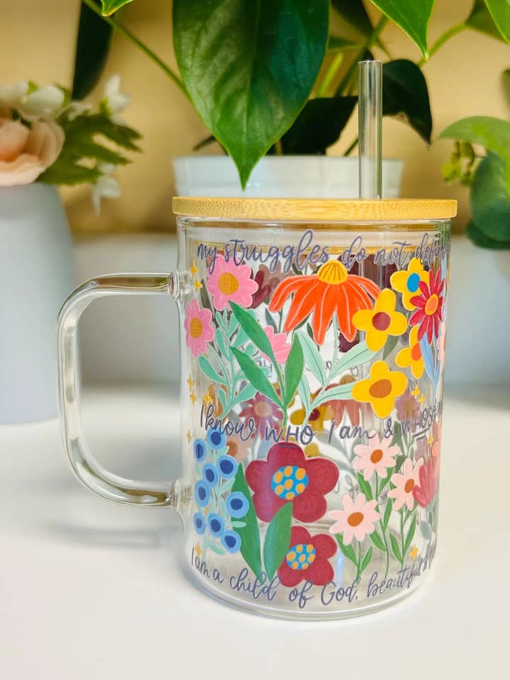 15oz Glas Mugg, Blommig Kristen Mugg, Bibelvers Kaffemugg för wholesale av MommyandMarie