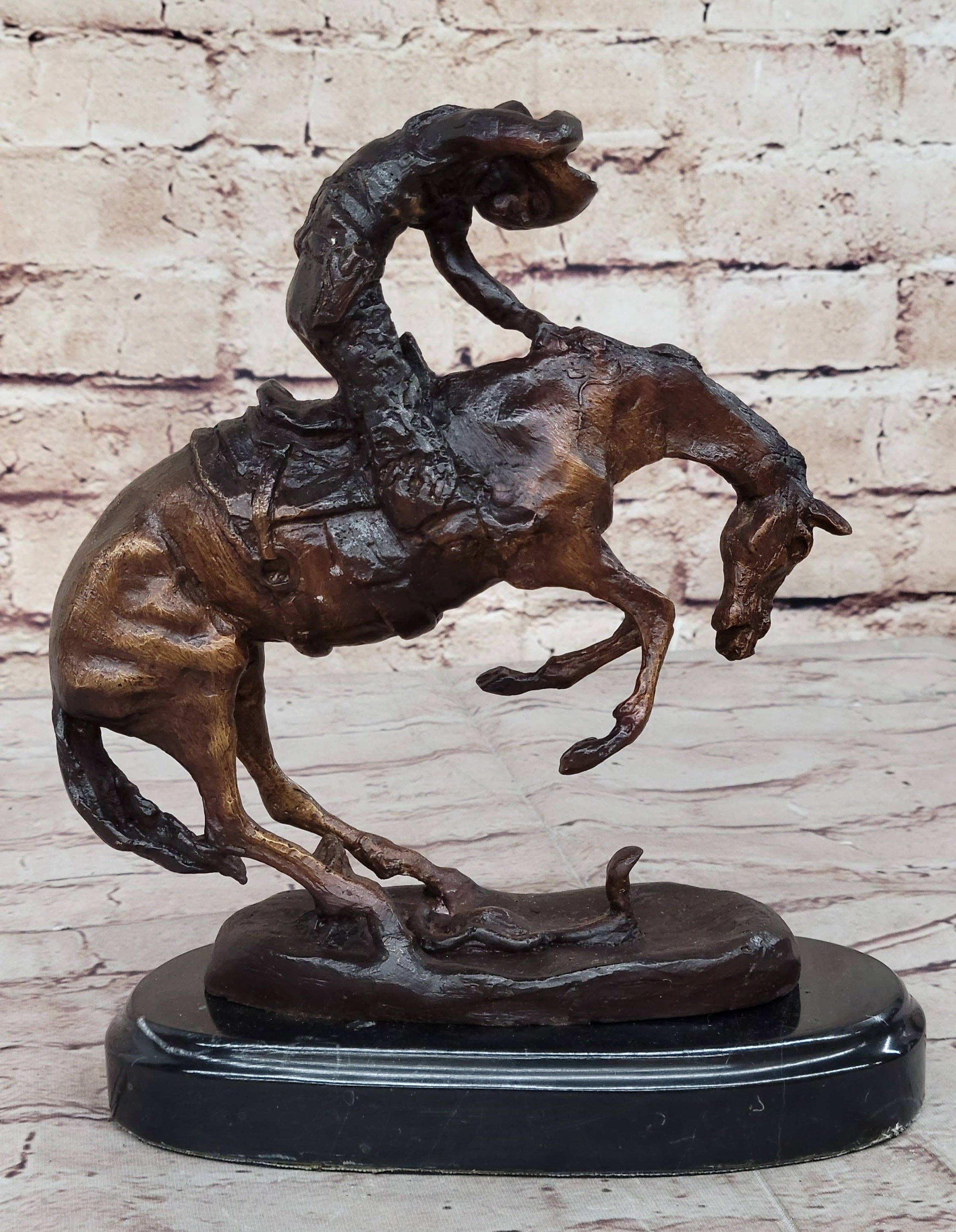 Bronzhaus - Wholesale Sculpture - RATTLESNAKE Frederic Remington Bronze on Marble Desktop Statue Sculpture 9" x 8"3