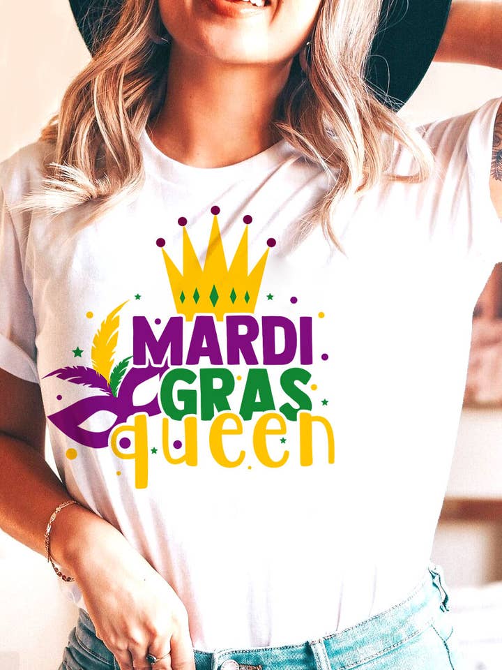 House Of Rodan - Vente T-shirt à imprimés – femme - Mardi Gras Queen - T-shirt mignon NOLA pour fête de Mardi Gras3