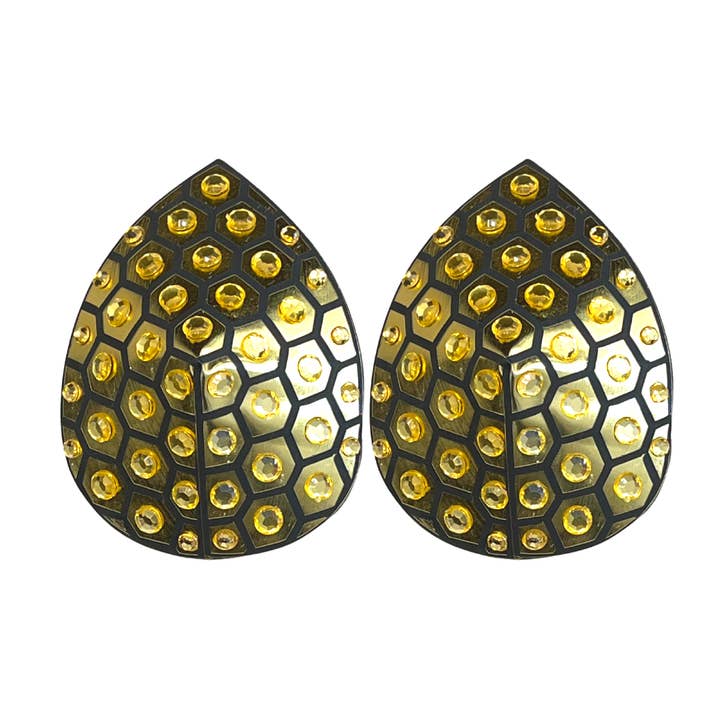 Appeeling - Venta al por mayor Pezoneras - Mujer - Empanadas HONEYCOMB con lámina dorada y cristal para pezones, fundas para festivales, carnaval, raves, lencería burlesca