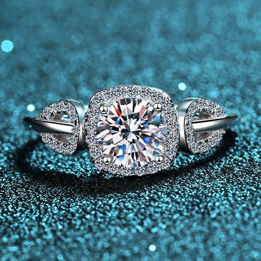 Moissanite Leaf Halo Engagement Ring in 925 Sterling Silver for wholesale by Perimade & Co. LLC