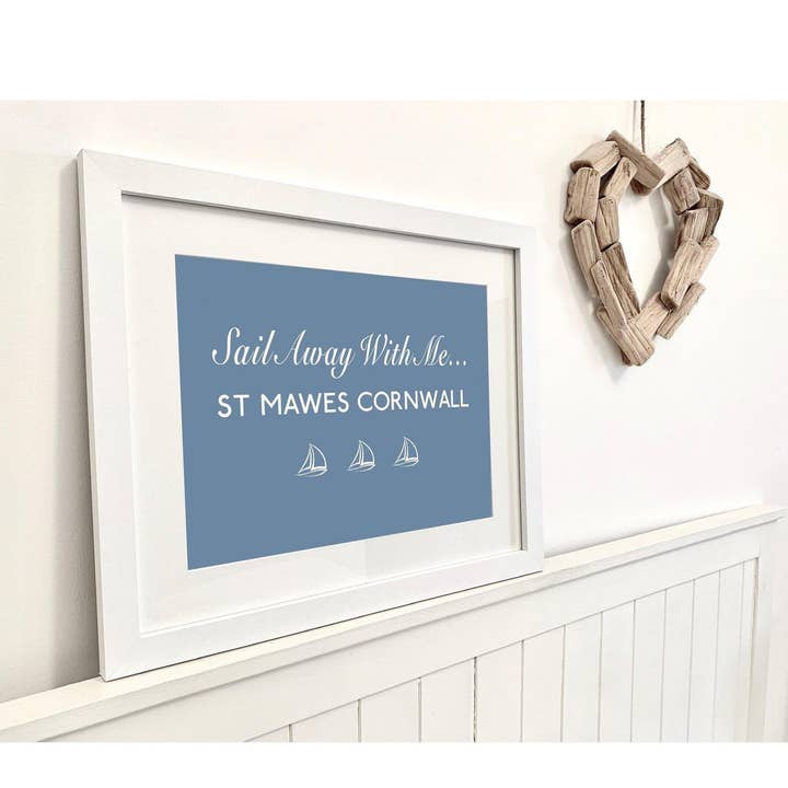 St Mawes, Sail Away...Typographic Print for wholesale by SeaKisses