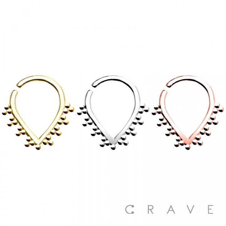 Or rose 16 GA (1,2 mm) - 10 mm (3/8 «) - ANNEAU POUR SEPTUM EN FORME DE « V » AVEC MICRO BULLES en vente sur Faire