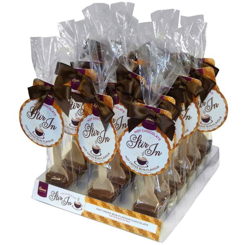 Hames Chocolates – wholesale Hot cocoa spoon – Easter - Milk Hot Chocolate Stirrer Hot Cross Bun0